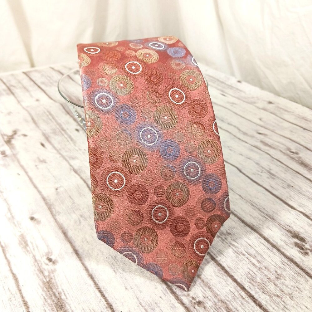 Kenneth Cole Reaction Men's Silk Neck Tie Peach/Salmon Pastel Circles 61.5x3.5"